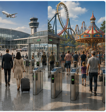 Entrance automation with people at a leisure park
