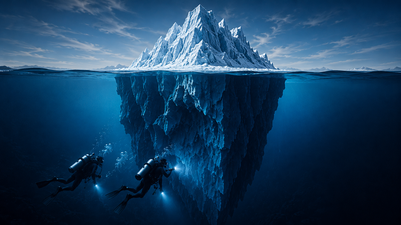 Des plongeurs analysent la partie cachée d’un iceberg